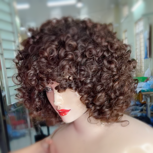 Pelucas cortas para mujeres negras color marrón rizado birmano de cabello humano vietnamita con precio al por mayor - Product Image 2