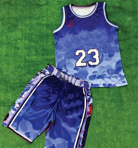 Ensemble d'uniformes de basketball sublimés 2 pièces haut de gamme, motif camouflage bleu ciel, vêtements de sport anti-humidité - Product Image 5