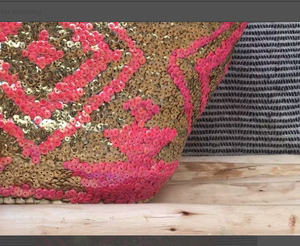 Bolso de paja con lentejuelas para la playa, bolsa tejida de paja con asas de cuero, cesta marroquí, color rosa y dorado - Product Image 1