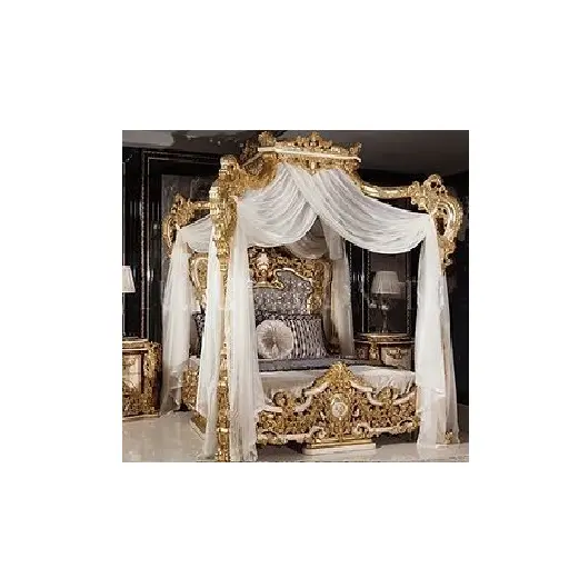Letto a colonna Full size elegante in legno intagliato kaki letto king size in legno intagliato a mano set da letto in stile dorato regalo di lusso