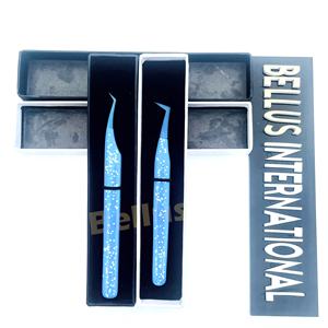 Custom Logo Blue Glitter Eyelash Extension Tweezers <b>Set</b> Stainless Steel Volume Isolation Lash Applicator <b>Tools</b> for Salon Use - Product Image 1