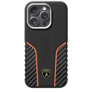 Official licensed Lamborghini genuine leather with carbon fiber mobile phone case magnetic available for iPhone 15 Pro Max