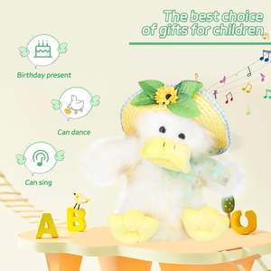 Panier de Pâques dansant chantant jouets jouets de canard ailes battantes secouant le corps, canard musical animal en peluche drôle jouet de Pâques - Product Image 4