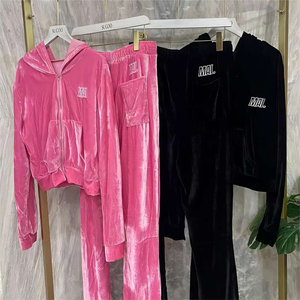 Survêtement 2 pièces en velours personnalisé pour femme avec broderie strass vintage motif solide survêtement pour femme - Product Image 4