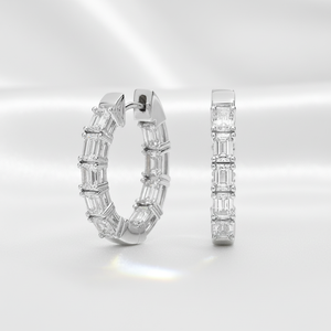 Trendy Emerald Cut Moissanite Inside Outside <b>Huggie</b> Hoop <b>Earring</b> For Women Small Circle Clip Bridal Wedding Jewellery 925 <b>Silver</b> - Product Image 5