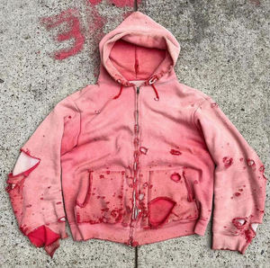 Hombres logotipo personalizado lavado con ácido recortado Boxy desgastado Heavyweight Hoodie algodón polar hombres Sun Faded Street Fashion Hoodie - Product Image 2