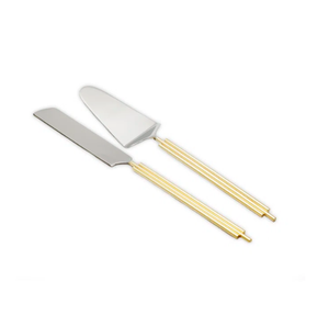 การออกแบบใหม่ล่าสุดสแตนเลสสตีลมีดตัดเค้กโลหะและภาชนะเสิร์ฟโลหะตัดเค้กและมีดเสิร์ฟชุดขายส่ง - Product Image 1