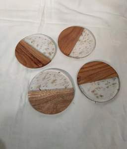 Posavasos de madera de acacia Diseño de piedra entera y mármol Alfombrillas y almohadillas redondas y cuadradas para bebidas y tazas - Product Image 1