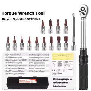 15pcs Ratchet <strong>Torque</strong> Wrench <strong>Set</strong> 2-24Nm Mountain Bike Allen <strong>Key</strong> Socket Spanner Bicycle Repair Hand Tools Maintenance Kit - Product Image 1