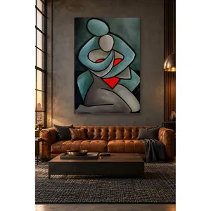 Impression sur toile Fida Gray Blue Cubist Embracing Lovers - Product Image 4