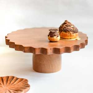 High Quality Mango Wood Latest Design 1 <b>Tier</b> Round <b>Cake</b> <b>Stand</b> with Natural Color Modern Style <b>Cake</b> Serving Tray for Party - Product Image 5