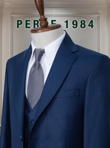 Costume d'affaires gris en laine et polyester pour homme PERRE, style britannique, double boutonnage, col mandarin, tissu peigné anti-plis, coupe classique - Product Image 6
