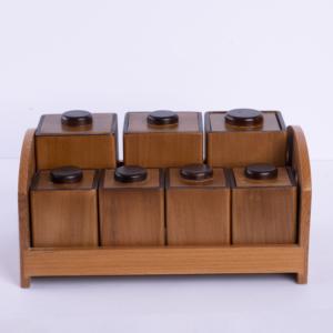 Ensemble d'épices en bois de hêtre à 7 pots en gros |   Support à finition peinte - Product Image 2