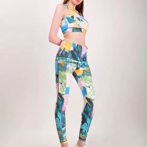 Mujeres logotipo personalizado de alta calidad cintura Fitness gimnasio desgaste más tamaño sin costuras Yoga conjunto sin mangas traje de entrenamiento con patrón sólido - Product Image 4