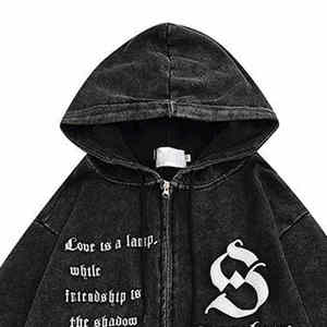 Sudadera con Capucha Gótica con Cierre para Mujer 2025, Estilo Urbano Vintage Lavado con Estampado de Letras y Logotipo Bordado para Entusiastas del Estilo Urbano - Product Image 3