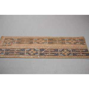 Turkish Vintage Small Rug 1.4x4.9 ft <b>Brown</b> Ikat <b>Wool</b> Patchwork Eco-Friendly Latex Backing Rug - Product Image 3