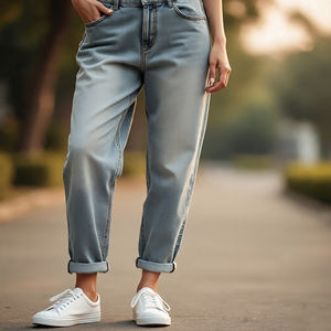 High Waisted Casual Button Denim Pants Ladies Distressed Stretch Baggy Loose Wide Leg Jeans Denim Trouser Women - Product Image 2