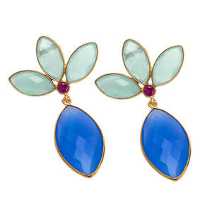 Boucles d'oreilles en pétales de fleurs mates, boucles d'oreilles crochet en pierres précieuses, boucles d'oreilles en chaceldony bleu clair et pierres précieuses aqua pour femmes et Gi - Product Image 1