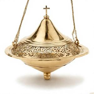 AltarMist Encensoir en métal orné de fumée divine Brûleur d'encens d'église traditionnel avec chaîne en laiton poli vintage - Product Image 3