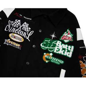 Custom Men's Wool Baseball Varsity <b>Jacket</b> Genuine Leather Sleeves High Street Multiple Embroidery Patches Red Black Winter - Product Image 2
