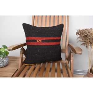 Elegant 18x18 Inch <b>Black</b> Kilim Wool Pillow Woven Vintage Floral Embroidered Square Pattern Bedding with <b>Feather</b> Filling Portable - Product Image 1