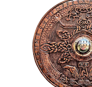 โล่ไม้แกะสลักขัดเงา CH Viking ขนาด 24 นิ้ว สไตล์ยุคกลางโบราณ ของตกแต่งแขวนผนังสำหรับฮาโลวีน พร้อมที่จับ งานฝีมือ Calvin - Product Image 3