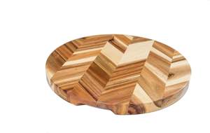 Tabla de cortar y servir redonda de espiga de Acacia con asas insertadas para picar - Product Image 2