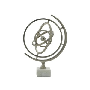 Globe Décoratif Armillaire en Aluminium Argenté avec Base en Marbre ou Sphère Armillaire Stella Eve ou Base Decmode Moderne - Product Image 1