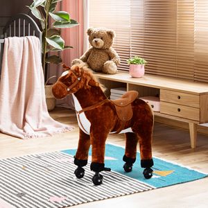 Cheval à bascule HOMCOM pour enfants de 3 ans et plus avec 4 roues et sons réalistes, balançoire rembourrée pour enfants avec repose-pieds, 65x28x75 c - Product Image 2