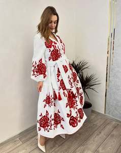 Nuevo 2025 Vintage Stand Collar elegante Floral impreso Casual mujer vestido con cinturón Maxi Swing vestido con manga larga para damas - Product Image 4