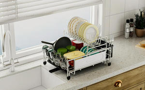 Égouttoir à vaisselle moderne pliable à double niveau en acier inoxydable détachable, grande capacité, organisateur de rangement, support de séchage pour ustensiles - Product Image 5