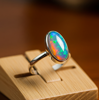 Bague en laiton plaqué or rose avec opale éthiopienne sertie clos, pierre précieuse, cadeau pour femme