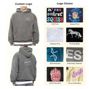 Streetwear Vêtements courts Lavage à l'acide lourd Fabricants Argent Personnalisé Boxy Pull à capuche pour homme - Product Image 5