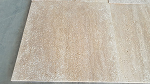 Vein Cut Travertine Filled Sandblasted Brushed <b>Stone</b> Paving Tiles 20x20cm Outdoor Durable Garden Driveway Pavers Made in Turkiye - Product Image 3
