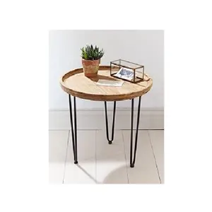 Tavolino da caffè rotondo con Design a perno per capelli in legno massello di Acacia con piano in legno e gambe in metallo