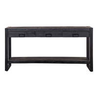 Britt 150 cm Mangohouten Meuble TV avec Table d'Appoint Noire Design Contemporain pour Salon Chambre Salle à Manger ou Hôtel
