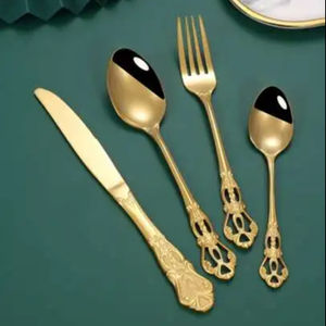 Couverts en métal dernier modèle de 4 couverts en acier inoxydable couleur or pour salle à manger et hôtels, fourchette et couteau, cuillère, couverts - Product Image 1