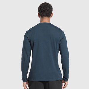 T-shirt à manches longues 100% coton de haute qualité, bleu marine, logo personnalisé, sérigraphie, streetwear, tissu peigné, homme, écologique - Product Image 2