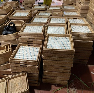 ถาดฝังหวายธรรมชาติ: การจัดเก็บที่เป็นมิตรกับสิ่งแวดล้อมจอแสดงผลตกแต่งการเสิร์ฟชาสุดหรูดอกบัวสีฟ้าเวียดนาม - Product Image 3