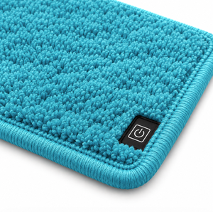 Turquoise Chenille <b>Carpet</b> Tile Plush Floor Mat Square Rug Tile with Power Button for Home Office Bathroom - Product Image 1