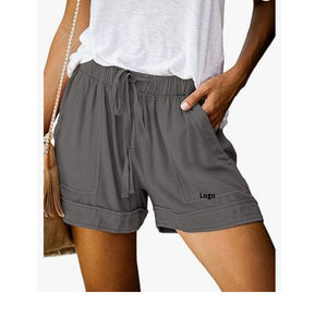 2024 Shorts d'été pour femmes décontracté cordon de serrage confortable avec taille élastique et poches taille moyenne coupe régulière pour la plage légère - Product Image 1