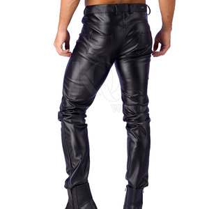 Pantalon en cuir souple léger pour homme, taille mi-haute, avec braguette boutonnée, design tendance et décontracté – Nouvelle collection - Product Image 4