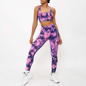 New Arrival High Quality <b>Tie</b> Dye Yoga Set Fitness Sports Seamless Compression Bra And Leggings Set - Product Image 5
