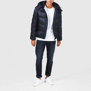 <b>Men's</b> Navy Hooded Zip-Up Puffer Jacket Windproof Casual Winter Down Filled Polyester Regular Fit Solid Color - Product Image 4