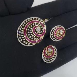 Designer High Quality <b>Gold</b> Plated CZ Stones Look Necklace <b>Set</b> With <b>Earrings</b> For Wedding Party Wear Collection For Women - Product Image 1