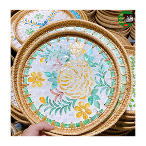 Bandeja de Servir de Mosaico de Ratán Natural Ecológico, Bandeja de Ratán Hecha a Mano con Incrustaciones de Madreperla, Laca, Hecho en Vietnam - Product Image 2