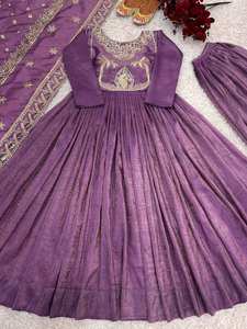 ROBE UNIE DE CRÉATEUR GEORGETTE AVEC BRODERIE SEQUENCE TRAVAIL DUPATTA WINE - Product Image 5