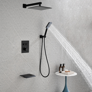 Mélangeur de <span class=keywords><strong>douche</strong></span> carré de pluie chaude et froide en laiton massif fini <span class=keywords><strong>doré</strong></span> avec robinet de bain cascade - Product Image 3