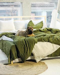 Juego de sábanas de algodón Premium de lujo, funda nórdica verde musgo suave y elegante, ropa de cama cosida Premium de buena venta - Product Image 2