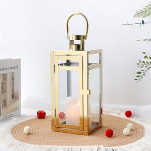Portavelas de linterna de Navidad de acero inoxidable con clase con paneles chapados y templados para la fábrica de decoraciones de Navidad de la sala de estar - Product Image 5